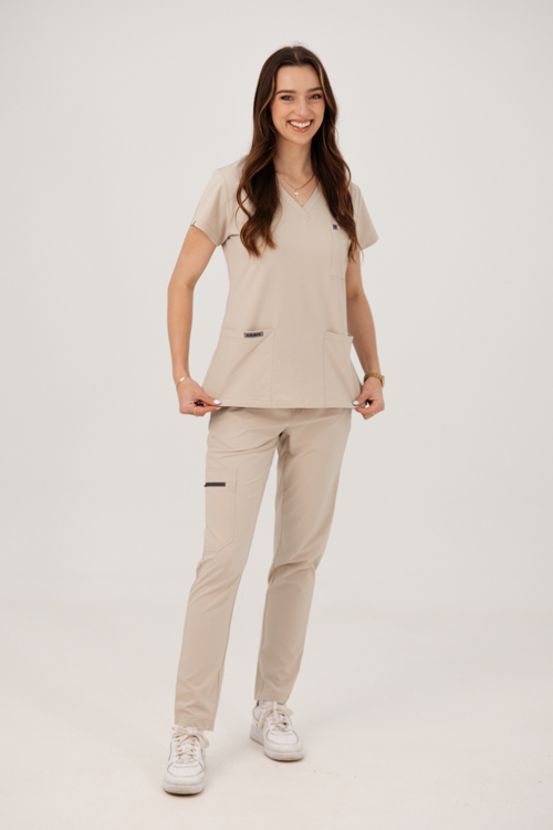 Frontrunner Ladies Beige Straight-Cut Scrub Pants